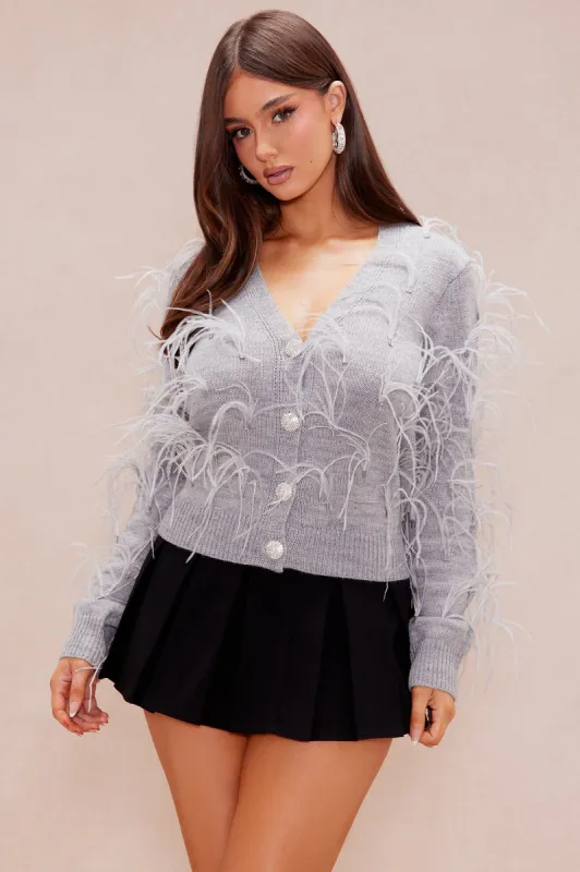 Santana Feather Cardigan - Heather Grey sold by Fashion Nova