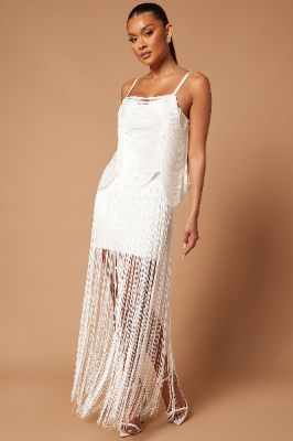 Remi Fringe Bandage Mini Dress - White sold by Fashion Nova
