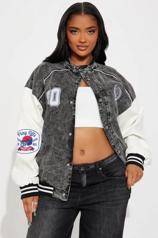 New York Washed Oversized Bomber Jacket - Black Wash sold by Fashion Nova