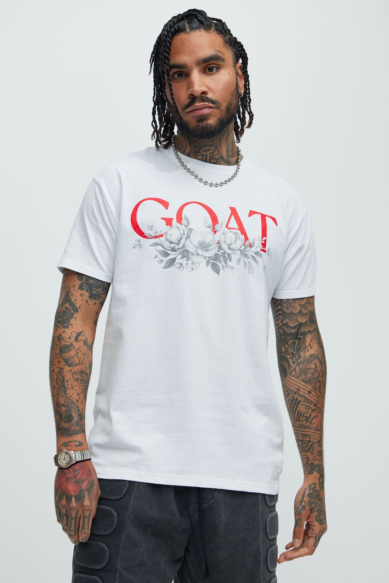 Give Me My Flowers GOAT Short Sleeve Tee - White sold by Fashion Nova