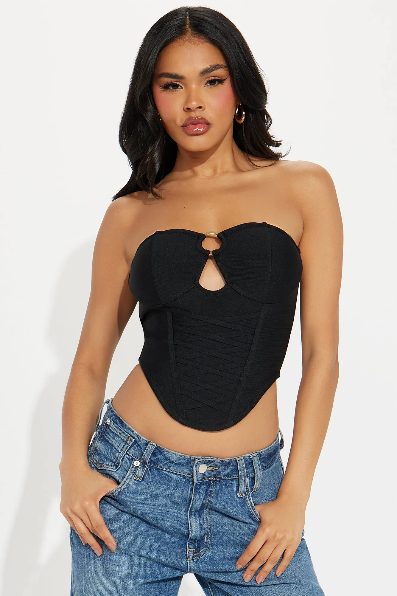 Feelin My Best Bandage Corset Top - Black sold by Fashion Nova
