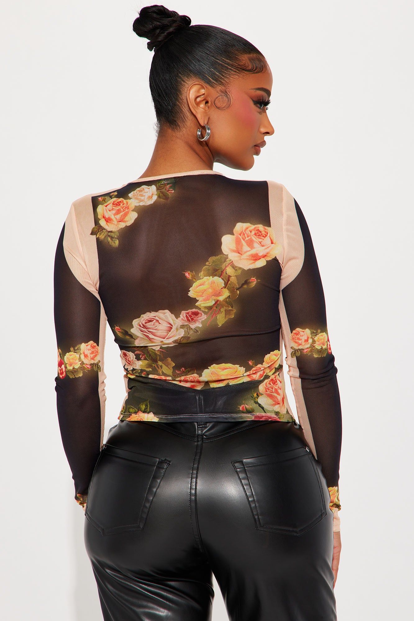Venus Floral Mesh Top - Brown/combo sold by Fashion Nova product image thumbnail 3