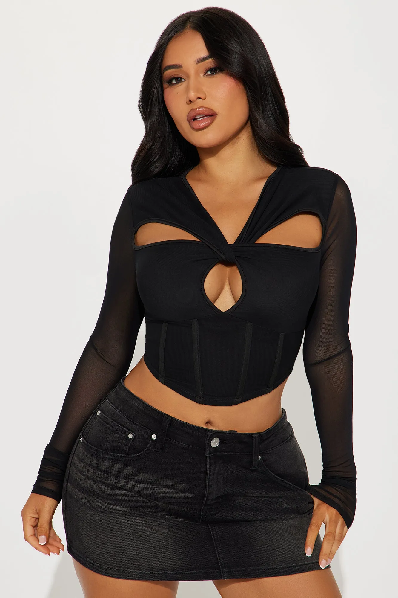 Man Down Mesh Corset Top - Black sold by Fashion Nova