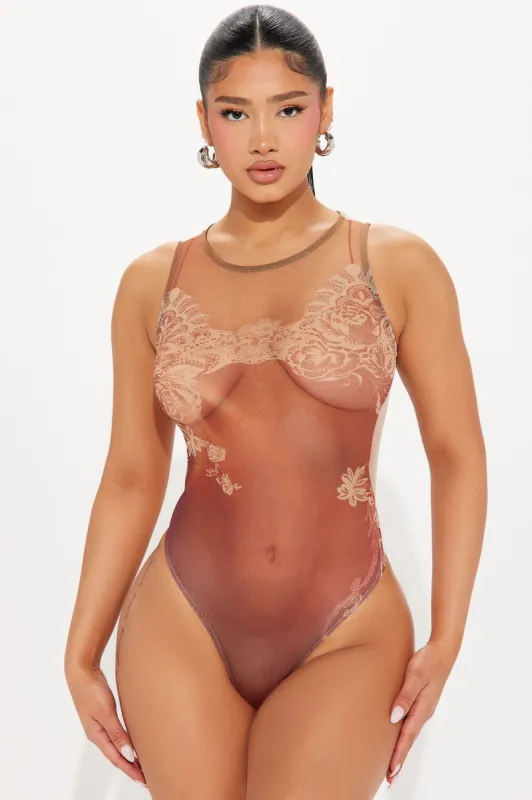 Missing You Mesh Bodysuit - Rust/combo sold by Fashion Nova