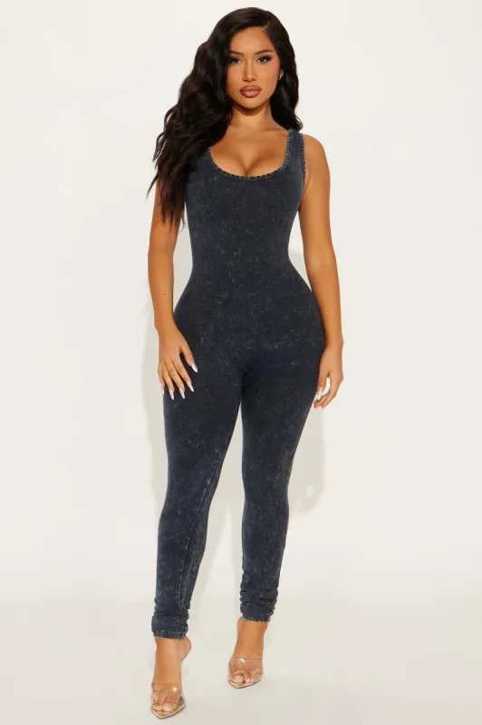 Saira Mineral Wash Jumpsuit - Charcoal sold by Fashion Nova
