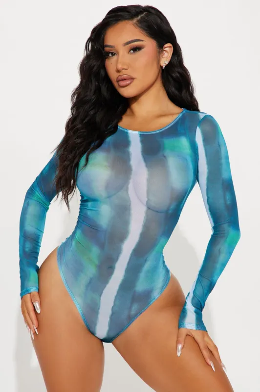Play With Your Emotions Mesh Bodysuit - Blue/combo sold by Fashion Nova
