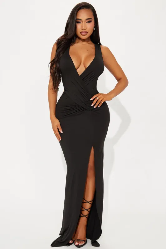 Bahama Ruched Maxi Dress - Black sold by Fashion Nova
