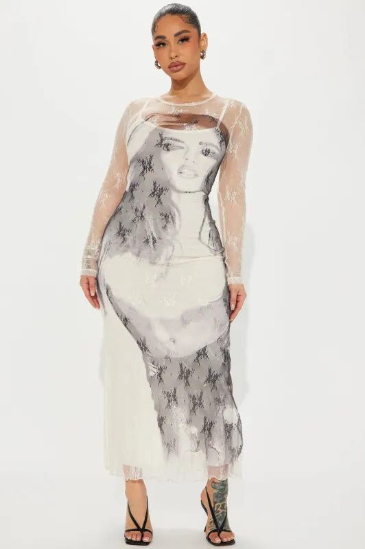 Clara Lace Maxi Dress - Cream/combo sold by Fashion Nova