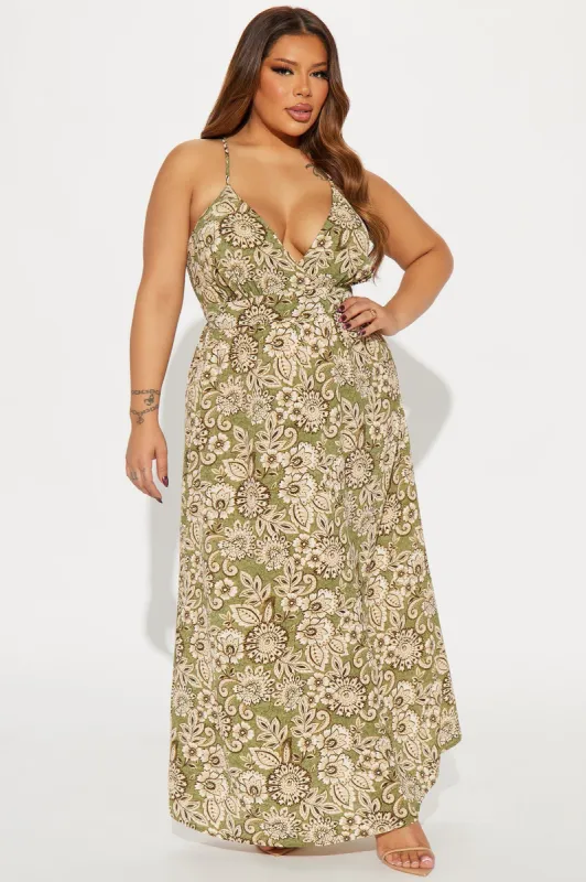 Mikayla Floral Maxi Dress - Olive/combo sold by Fashion Nova