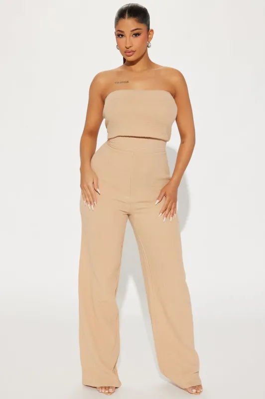Tulum Mami Gauze Jumpsuit - Taupe sold by Fashion Nova