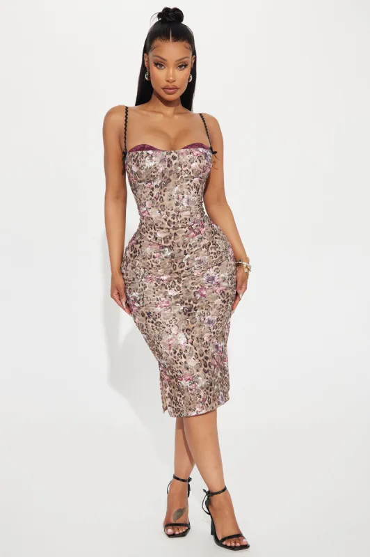 Sassy Lace Midi Dress - Leopard sold by Fashion Nova