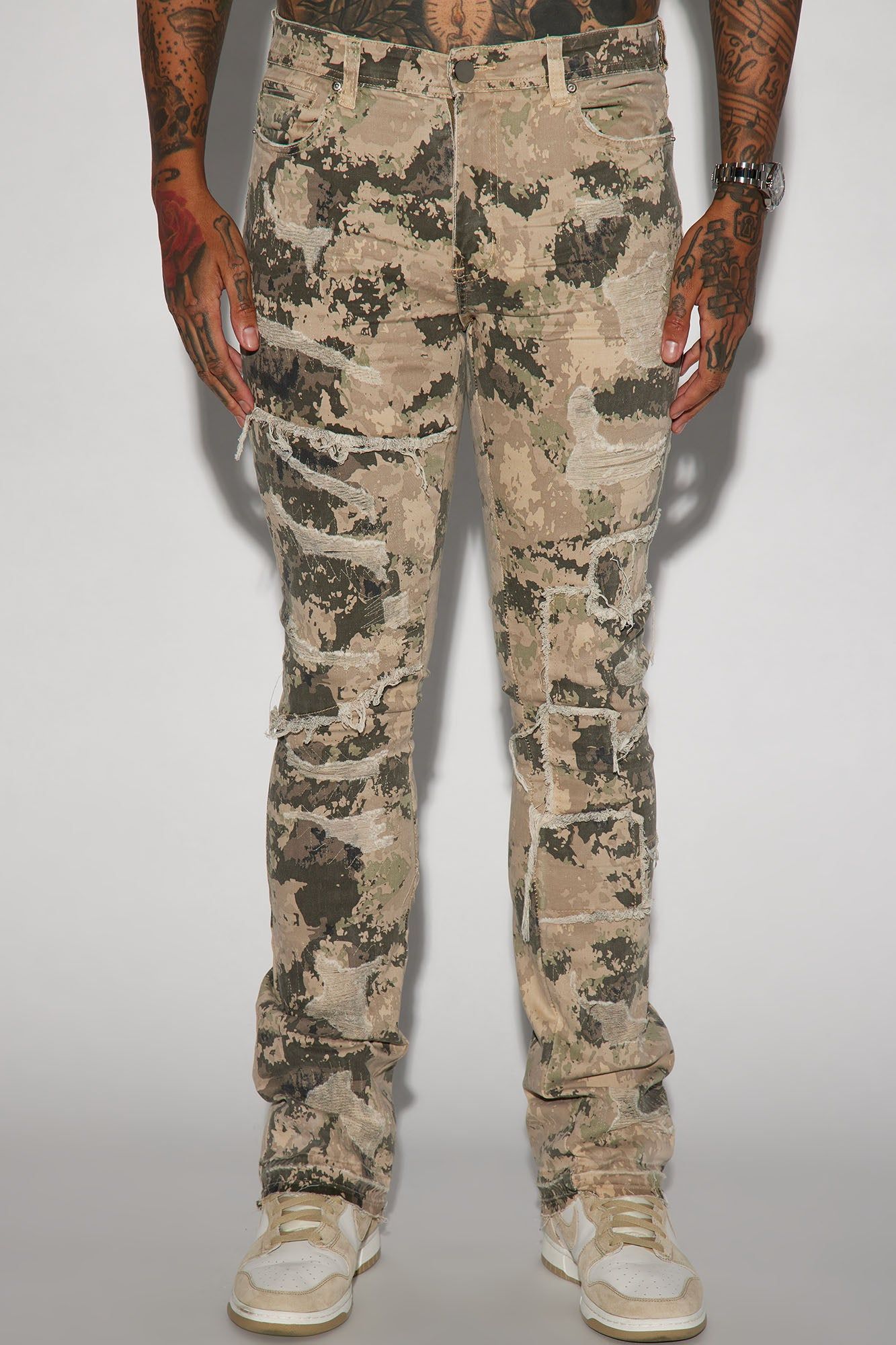 At The Moment Stacked Skinny Flare Pants - Green/combo sold by Fashion Nova product image thumbnail 4