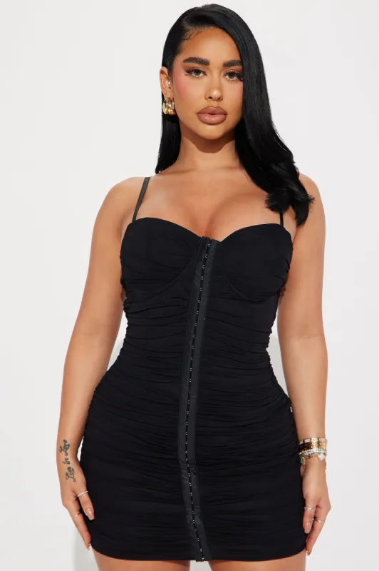 Charlotte Ruched Mini Dress - Black sold by Fashion Nova