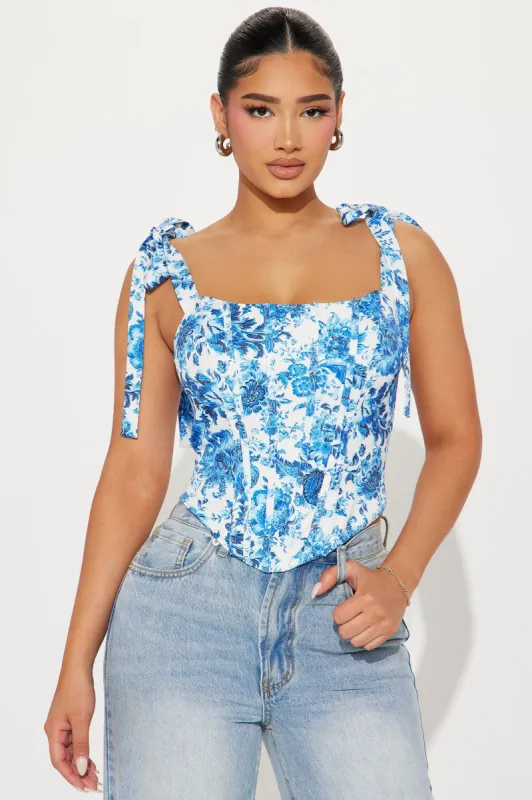 Belmont Corset Top - Blue/combo sold by Fashion Nova