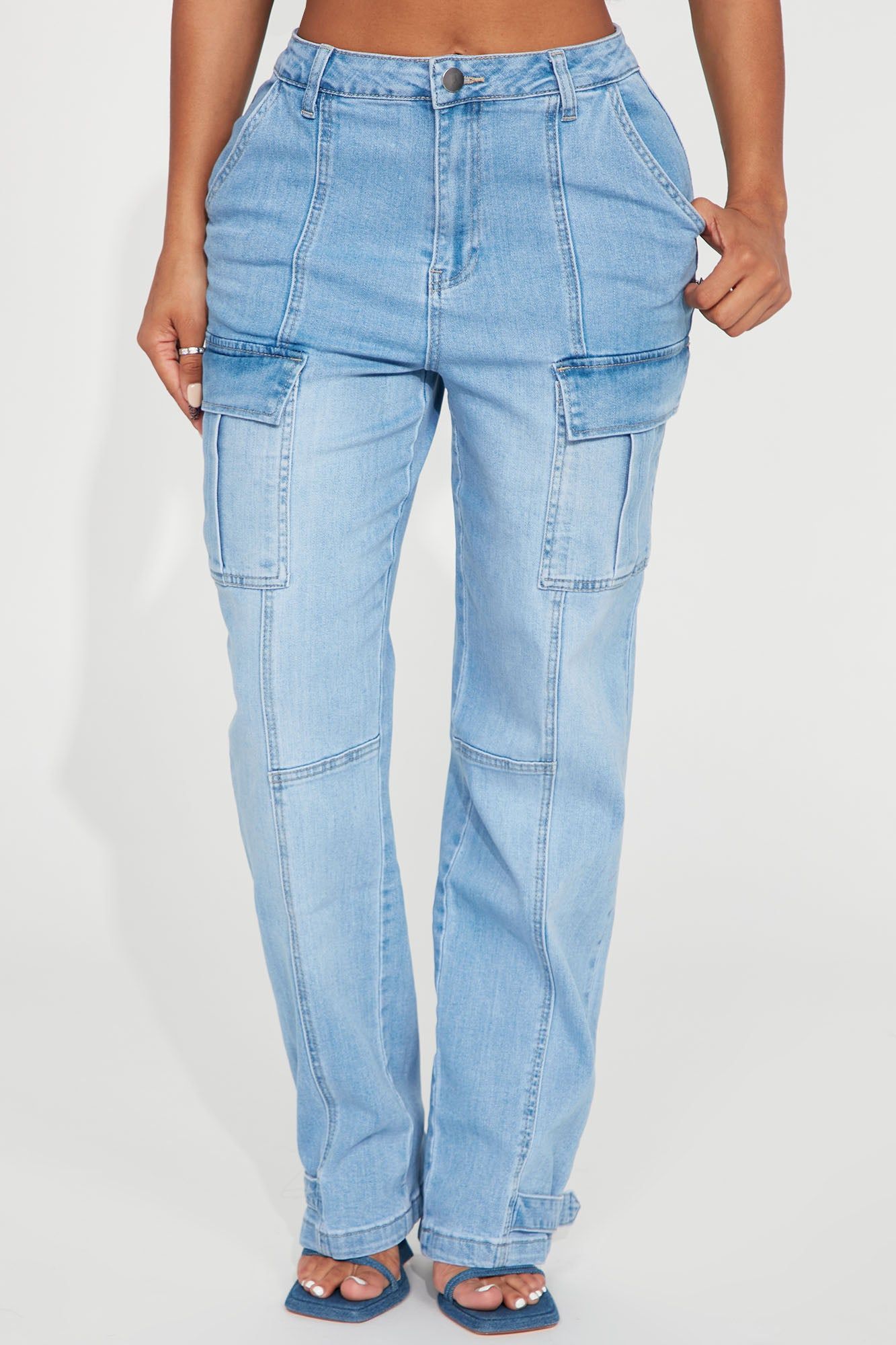 Big Decisions Non Stretch Cargo Jeans - Light Wash sold by Fashion Nova product image thumbnail 2