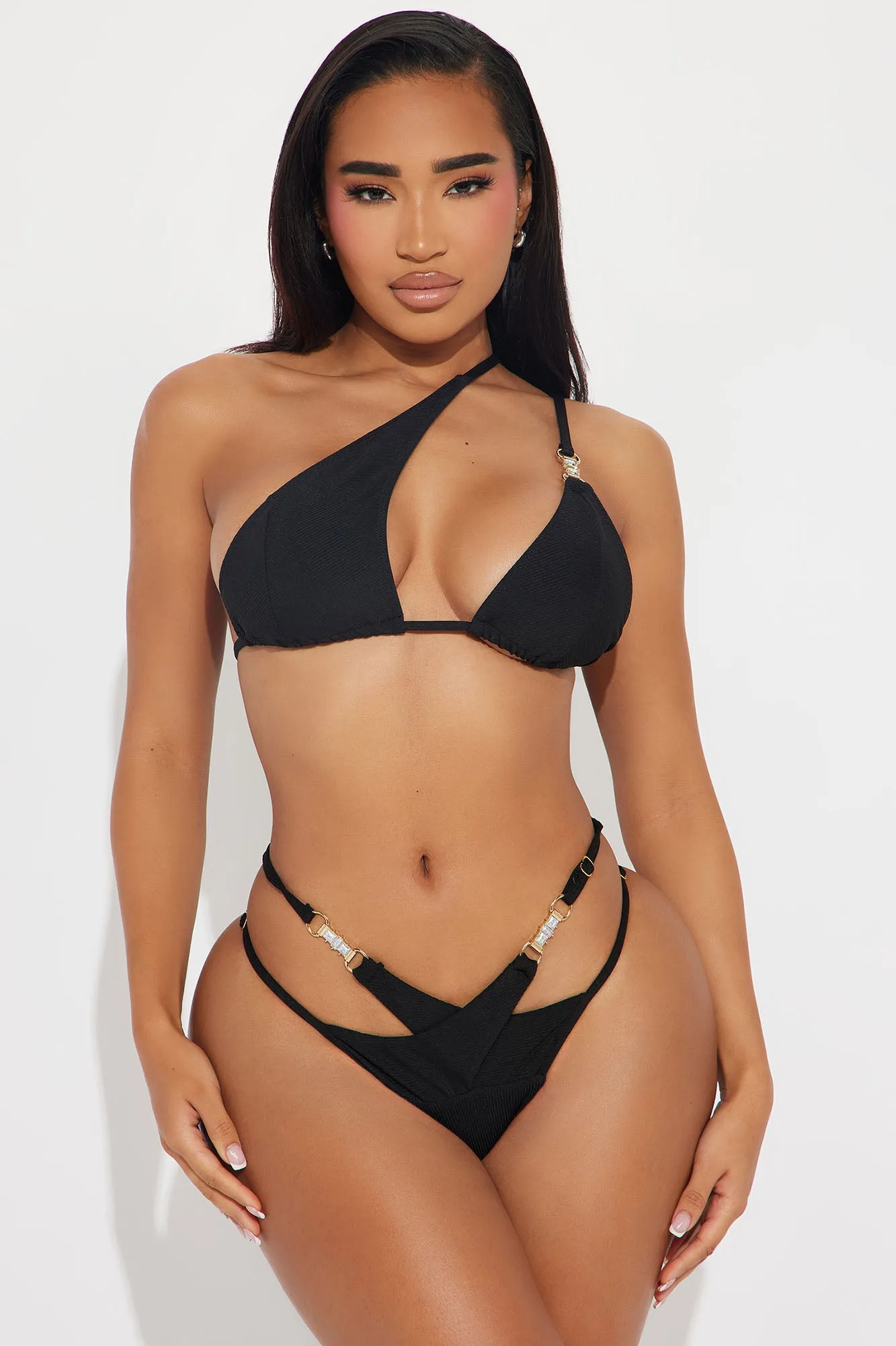 Liana Gems Asymmetrical 2 Piece Bikini - Black sold by Fashion Nova