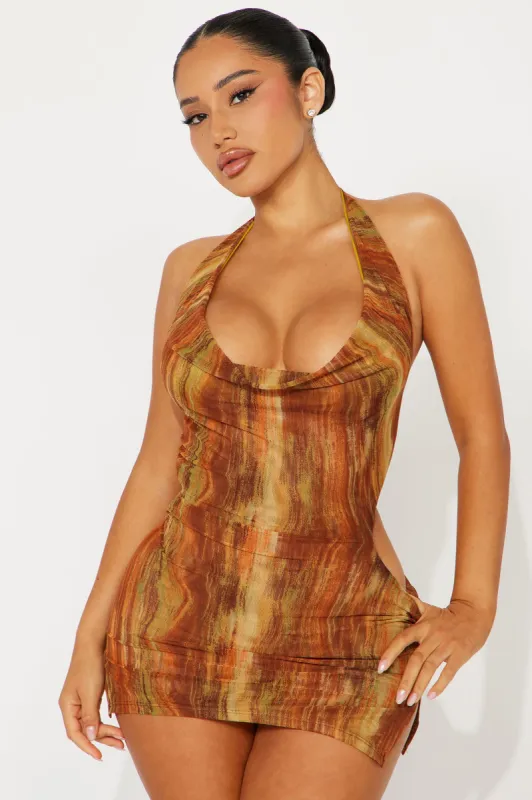 Ericka Cowl Neck Cover Up Dress - Brown/combo sold by Fashion Nova