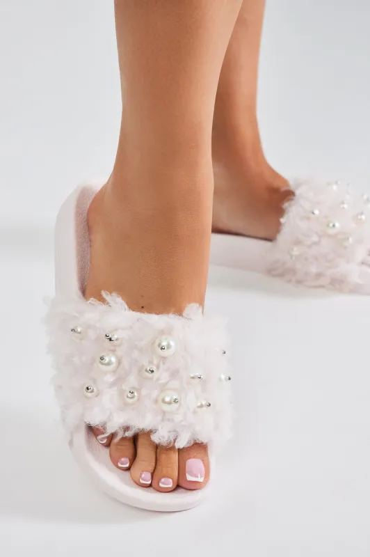 Kady Pearl Embellished Casual Slides - Pink sold by Fashion Nova