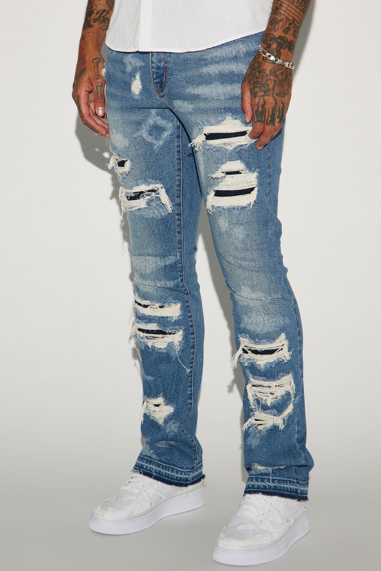 Cuff Me Stacked Skinny Flared Jeans - Medium Wash sold by Fashion Nova
