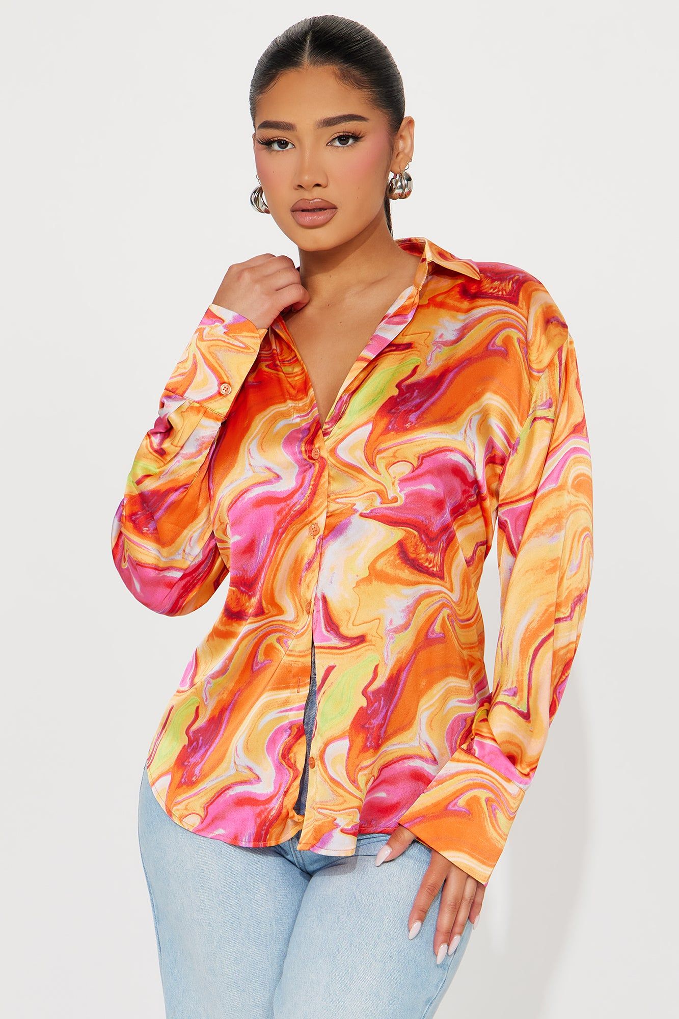 In The Summer Shirt - Orange/combo sold by Fashion Nova
