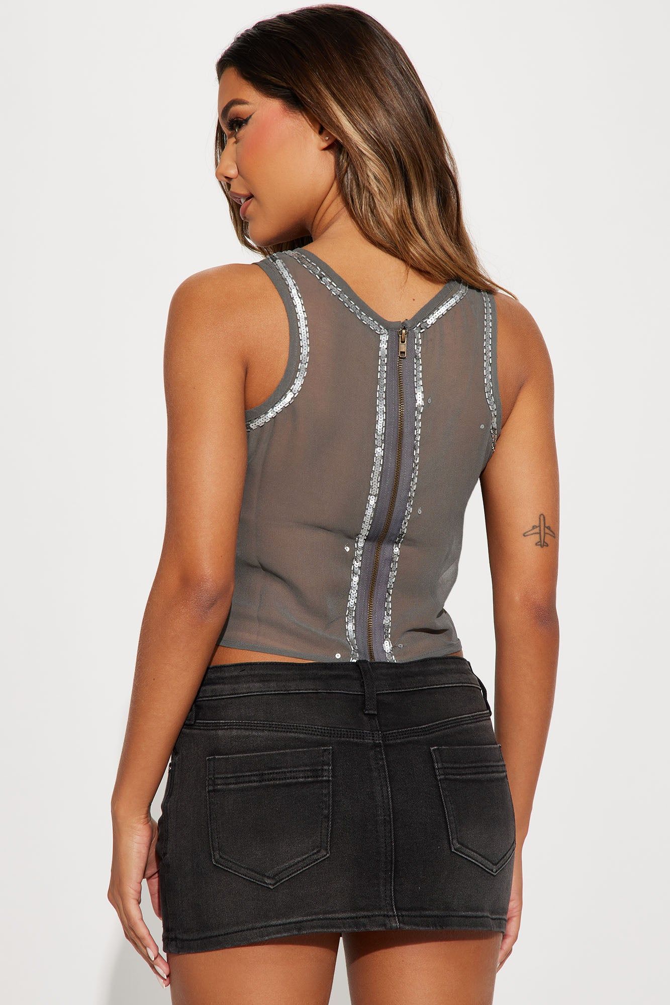 Feel A Way Embellished Top - Grey/Silver sold by Fashion Nova product image thumbnail 3