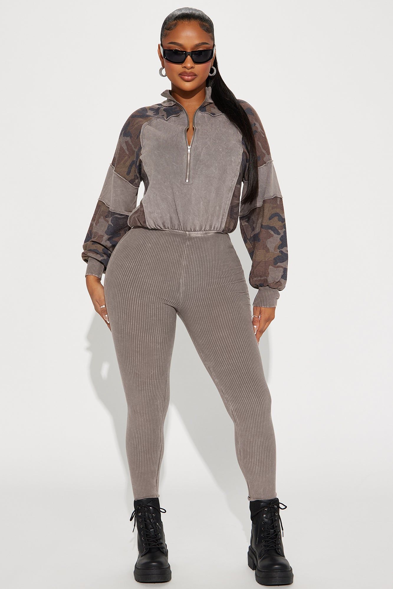 A Whole Vibe Jumpsuit - Mocha/combo sold by Fashion Nova