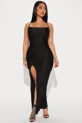 Romona Ruched Gown - Black sold by Fashion Nova