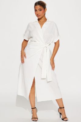 Lucy Midi Wrap Dress - White sold by Fashion Nova