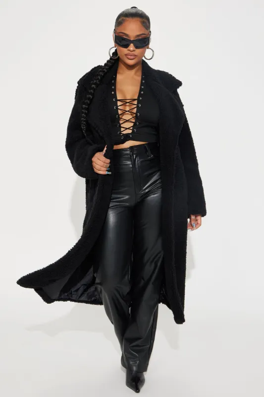 Carmen Sherpa Trench Coat - Black sold by Fashion Nova