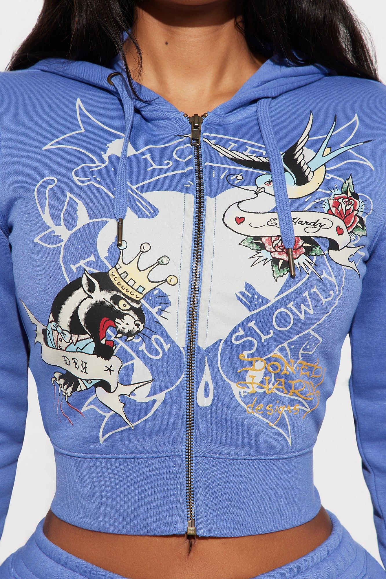 Ed Hardy Free Bird Zip Up Hoodie - Blue sold by Fashion Nova product image thumbnail 3
