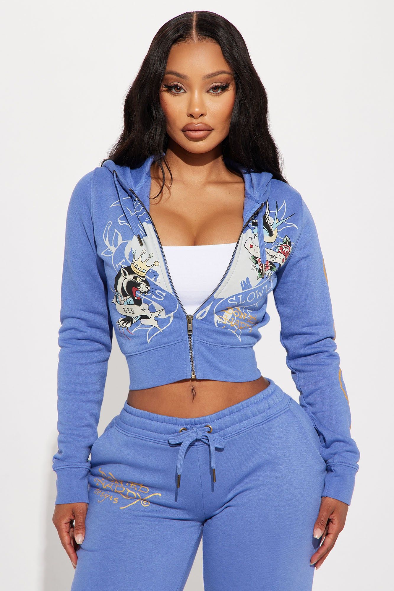 Ed Hardy Free Bird Zip Up Hoodie - Blue sold by Fashion Nova