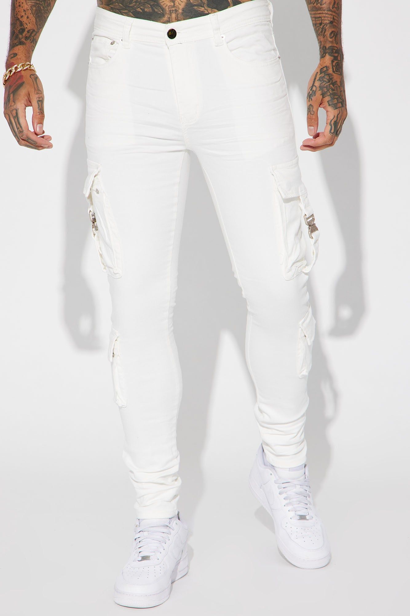 Hold On Cargo Stacked Skinny Jeans - White sold by Fashion Nova product image thumbnail 5