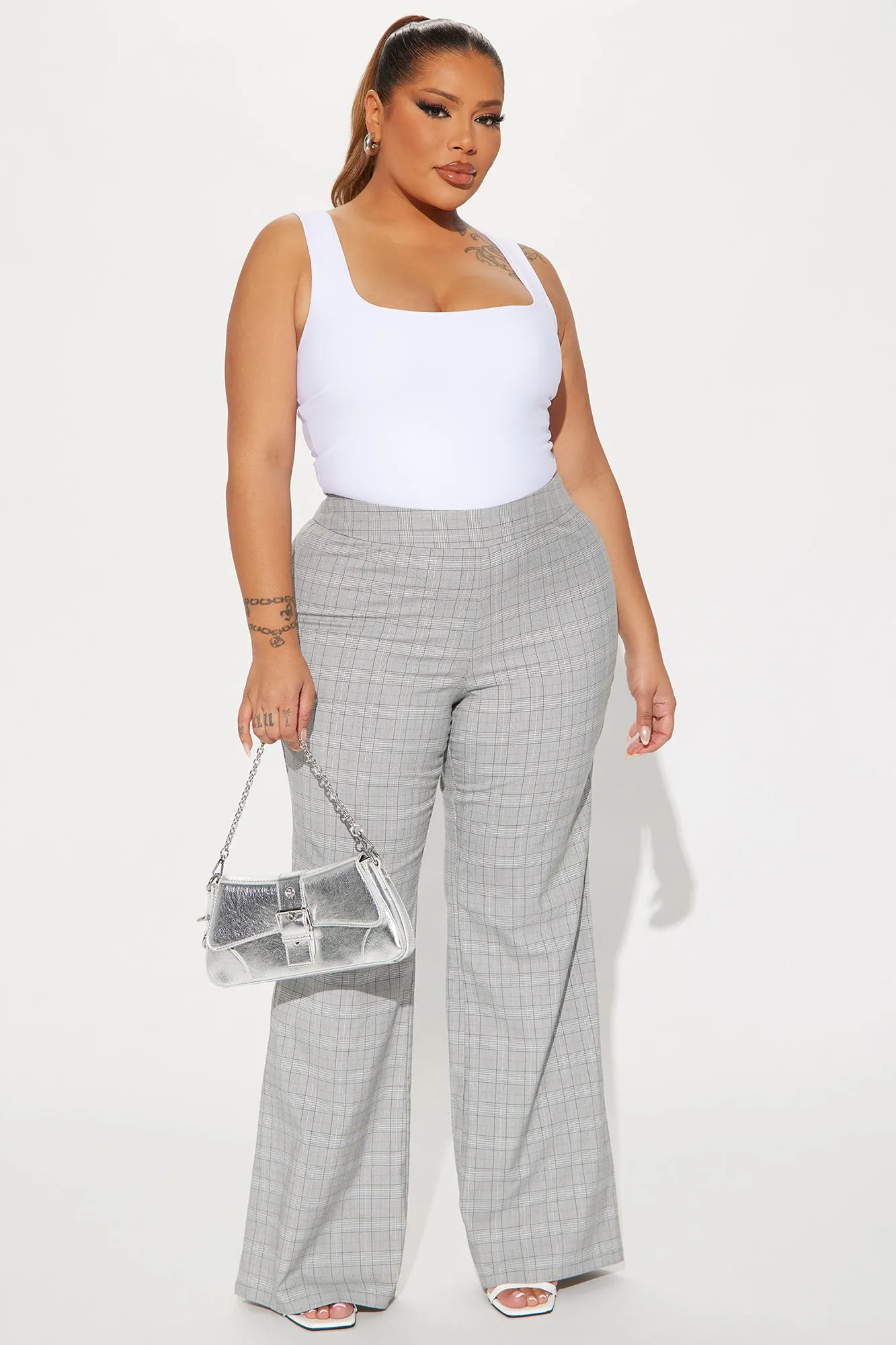 Natasha Plaid Flare Trouser - Grey sold by Fashion Nova product image thumbnail 4