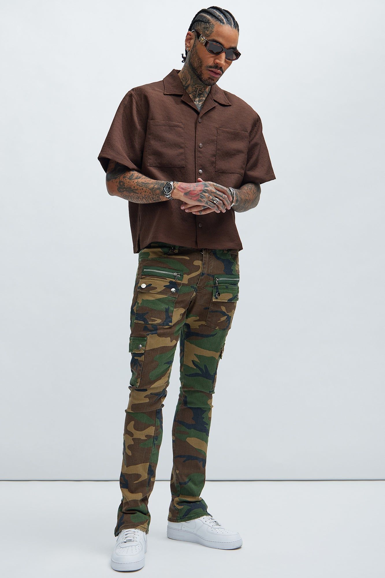On The Verge Waxed Cargo Zipper Flare Pants - Camouflage sold by Fashion Nova product image thumbnail 2