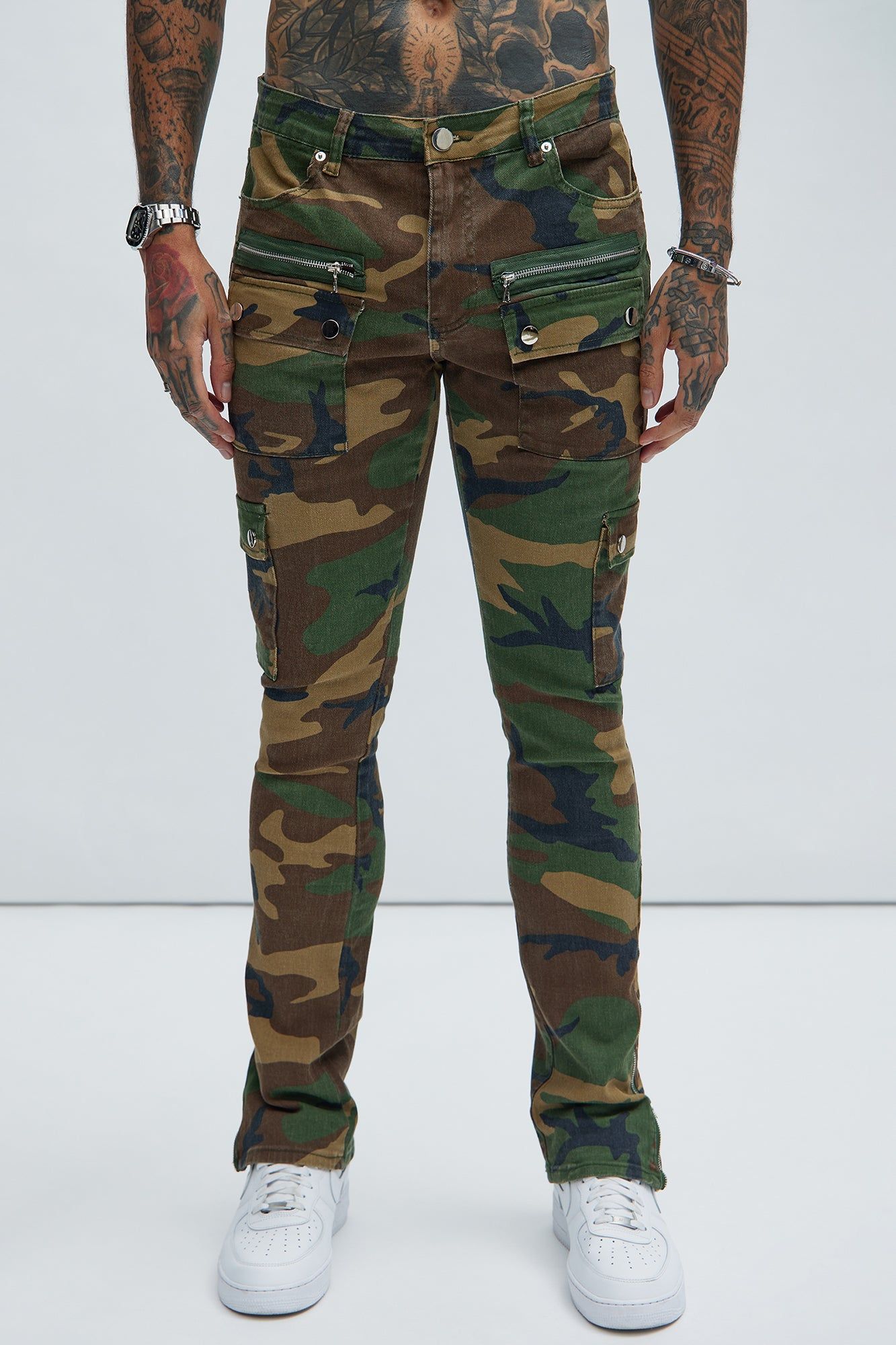 On The Verge Waxed Cargo Zipper Flare Pants - Camouflage sold by Fashion Nova product image thumbnail 5