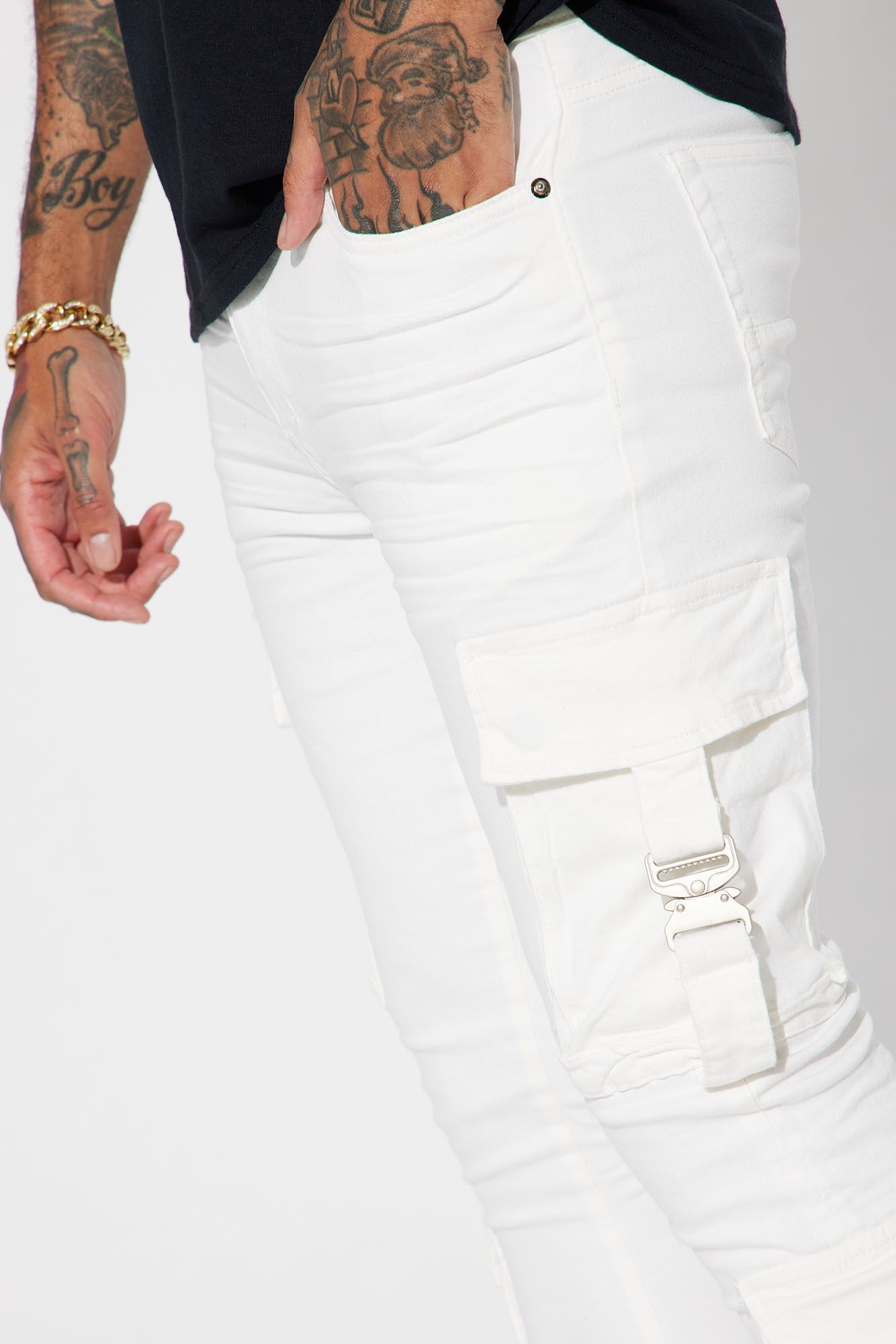 Hold On Cargo Stacked Skinny Jeans - White sold by Fashion Nova product image thumbnail 4