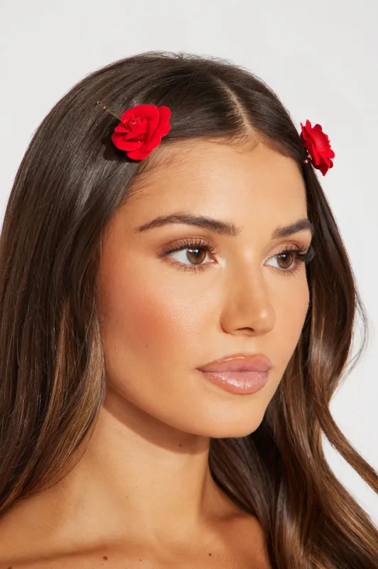 Rosas Para Mi 2 Piece Barrette Set - Red sold by Fashion Nova