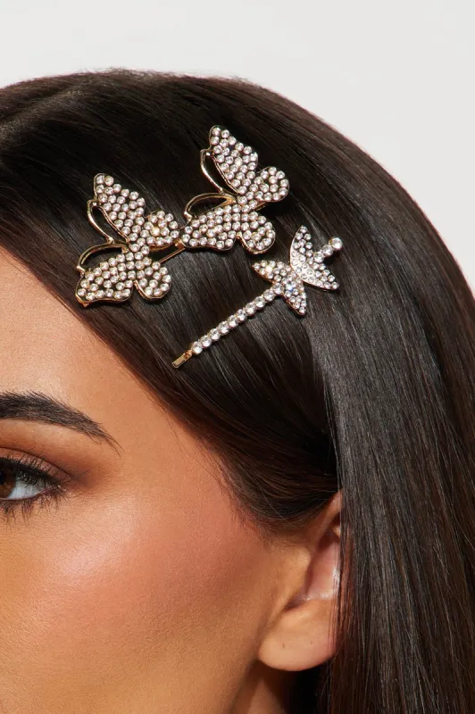 Shine Like A Butterfly 2 Piece Barrette Set - Gold sold by Fashion Nova
