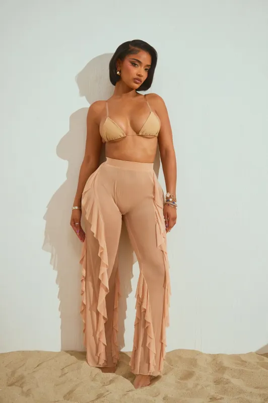 Celeste Ruffles Mesh Cover Up Pants - Mocha sold by Fashion Nova