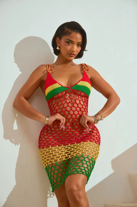 Cedella Crochet Cover Up Dress - Red/combo sold by Fashion Nova