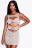 Rosa Rhinestone Mesh Mini Dress - Nude sold by Fashion Nova