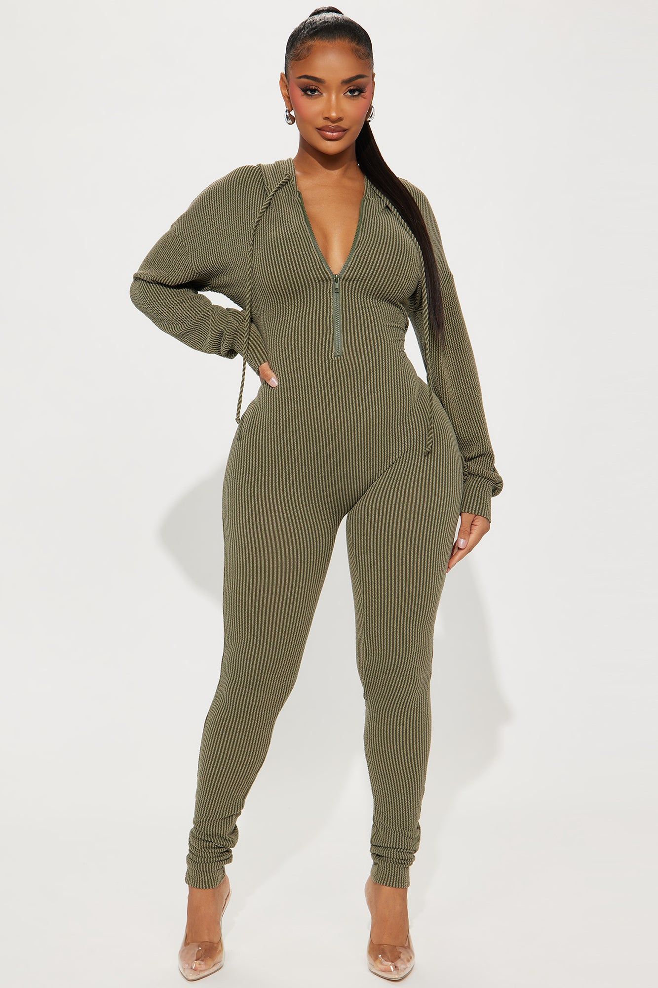 Izara Ribbed Jumpsuit - Olive sold by Fashion Nova