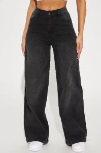 In The Swing Of It Elastic Waistband Wide Leg Jeans - Black sold by Fashion Nova