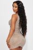 Rosa Rhinestone Mesh Mini Dress - Nude sold by Fashion Nova