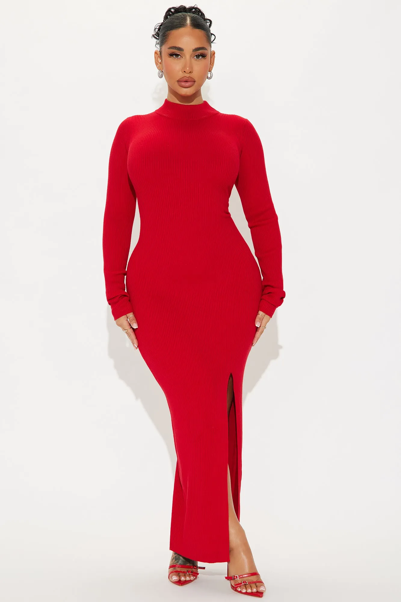 Anna Sweater Maxi Dress - Red sold by Fashion Nova