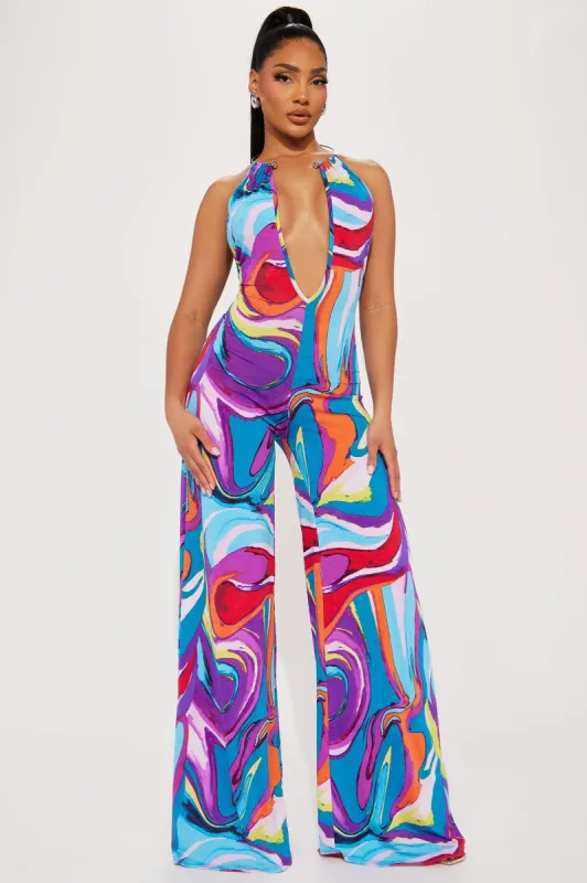 Move Your Body Jumpsuit  - Purple/combo sold by Fashion Nova