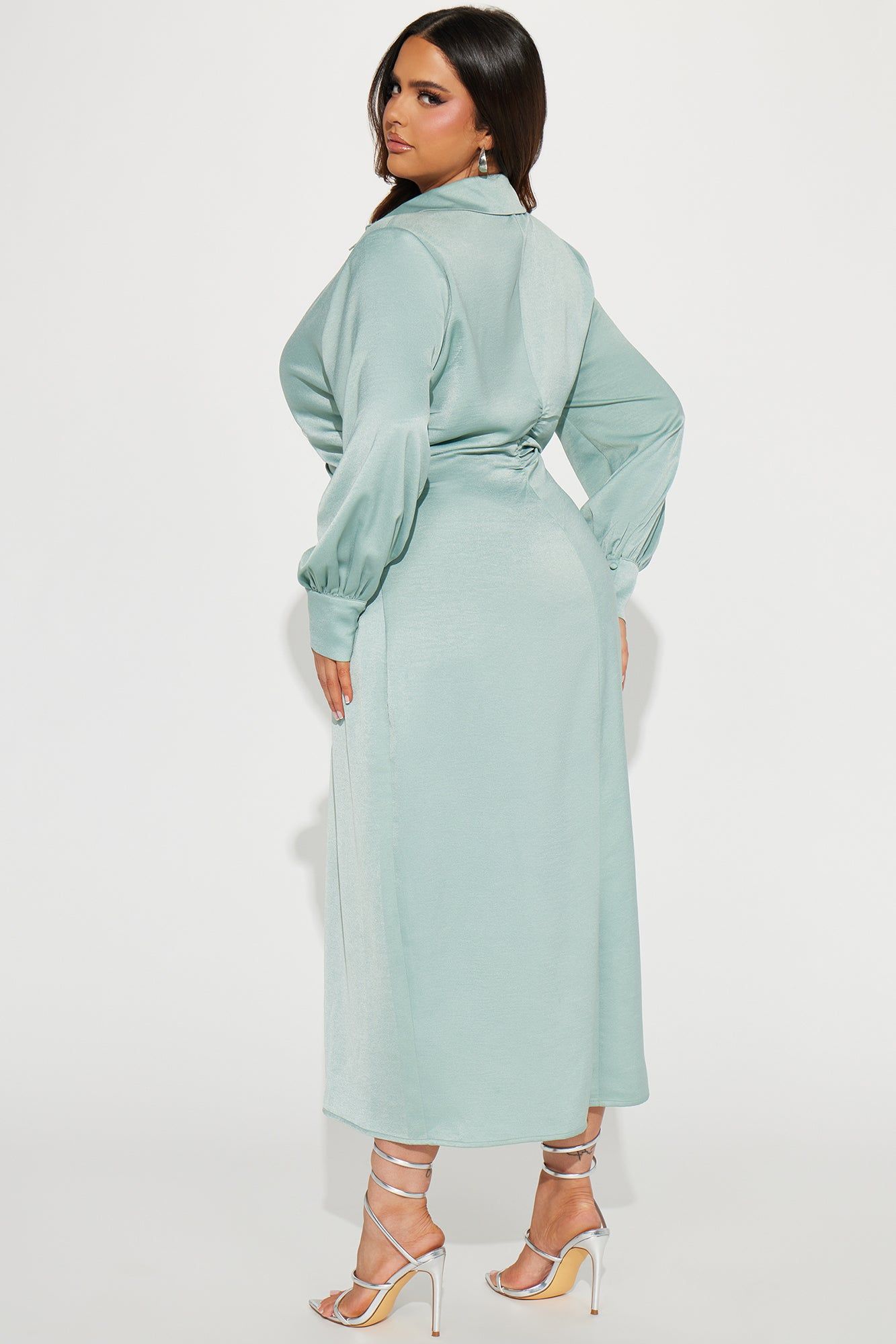 In The Office Satin Shirt Dress - Sage sold by Fashion Nova product image thumbnail 6