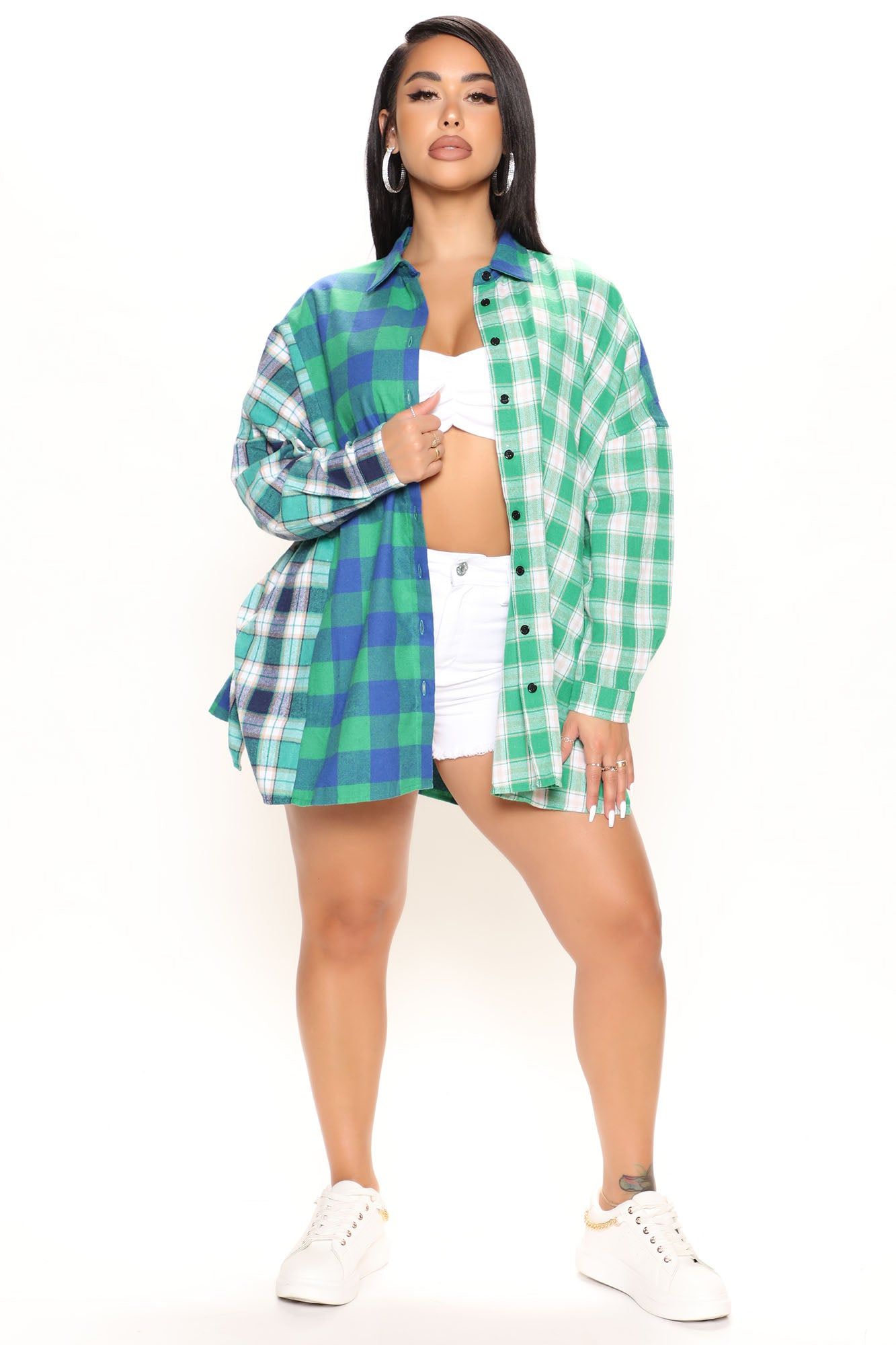Mixed Emotions Mixed Feelings Flannel Top - Green/combo sold by Fashion Nova product image thumbnail 3