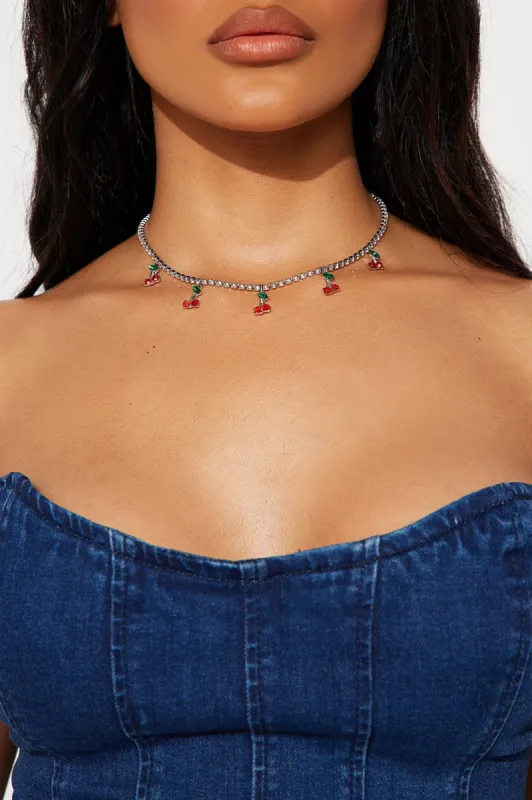 Cherry Tarte Necklace - Silver/Red sold by Fashion Nova
