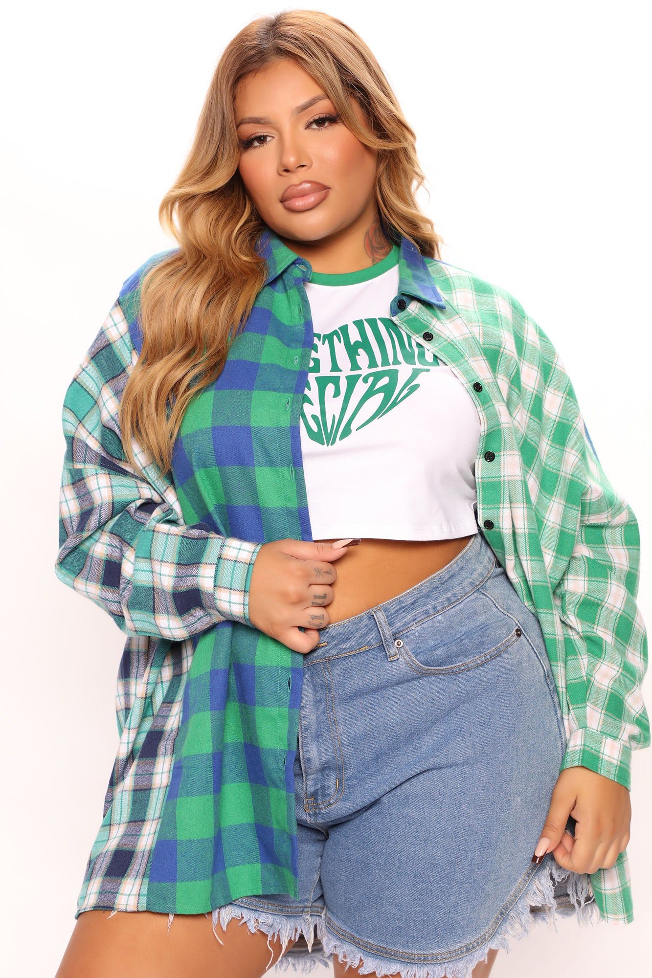 Mixed Emotions Mixed Feelings Flannel Top - Green/combo sold by Fashion Nova product image thumbnail 5